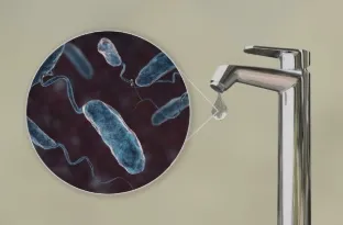 Microscopic view of waterborne pathogens in unsafe tap water supplies