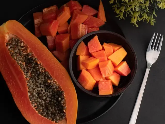 Slices of fresh papaya fruit