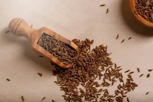 Cumin seeds on a surface
